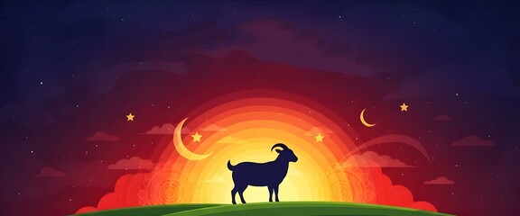 Eid al-Adha Banner Template Design with Silhouette of Goat