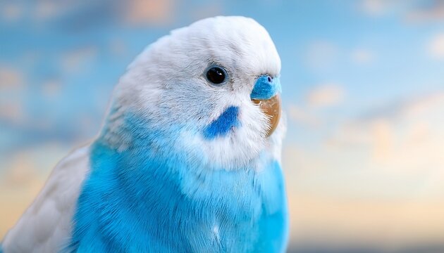 a cute white parakeet with a sky blue color
