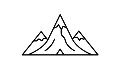 Minimalist Outline Drawing of Mountains Landscape on Isolated White Background