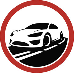 White sports car on black road within red circle vehicle