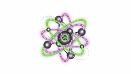 Abstract representation of a stylized atom with orbiting electrons, symbolizing science and nuclear energy