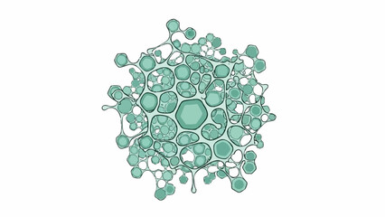 Abstract scientific molecular structure illustration with interconnected nodes and spheres