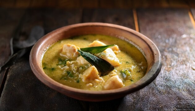 close up of moqueca baiana with coconut milk and dende oil artistic lighting