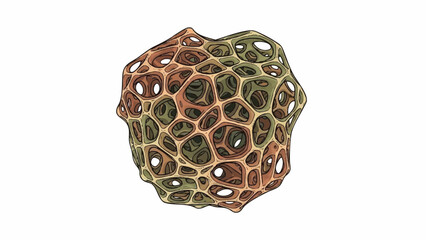 Abstract cellular structure with interconnected organic hexagonal openings, organic design, biological cell, microscopic organism illustration