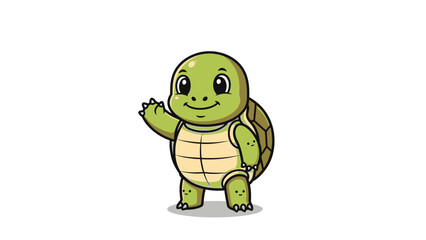 Obraz premium Happy Baby Turtle Cartoon Character Waving with a Friendly Smile on Isolated White Background
