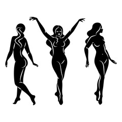 Silhouette of a nice lady, she is standing. The girl has a beautiful naked figure. The woman is a young sexy and slender model. Vector illustration.