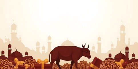 Eid Al Adha Banner Template Design with Cow and Mosque