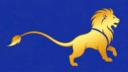 Golden Lion Illustration on a Royal Blue Background.