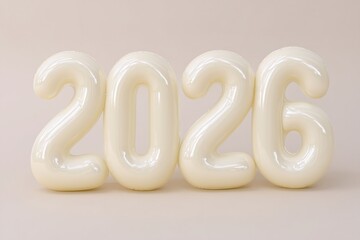 Decorative glossy numbers representing the year 2026, arranged artistically on a soft neutral background, creating a modern and stylish ambiance for celebration themes