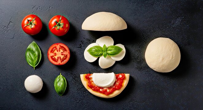Deconstructed Pizza Ingredients Artistic Arrangement of Fresh, Vibrant Components