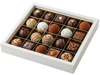 Chocolate box with assorted sweets, isolated on transparent background