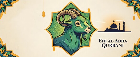 Eid Al-Adha Qurbani Banner Template with Goat Illustration