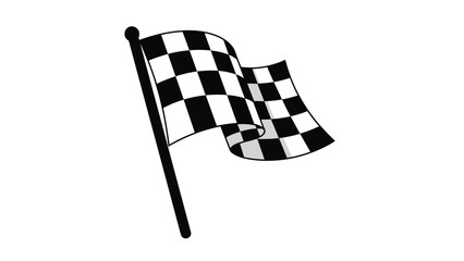 Fototapeta premium Classic black and white checkered flag waves on a pole representing the finish line, victory, and the end of a competitive race.