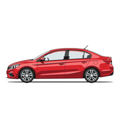 Obraz premium Red Sedan Car Illustration – Modern Passenger Vehicle Side View Vector