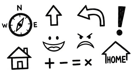 Hand Drawn Minimalist Sketch Icons and Symbols Set