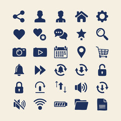 share, person, people, home, gear, heart, favorite, chat, star, search, camera, video, calendar, location, cart, bell, forward, refresh, up, down, lock, unlock, mute, wifi, battery,.eps