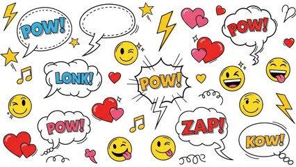 Vibrant Comic Style Pop Art Doodle Collection