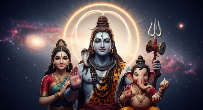 Cosmic Shiva Parvati Ganesha Family in Universal Spiritual Unity