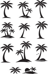 Fototapeta premium Detailed collection of coconut tree silhouettes in vector format
