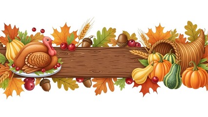 Thanksgiving Banner Template Design with Turkey and Cornucopia
