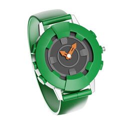 Green wristwatch showing time in 3d rendering