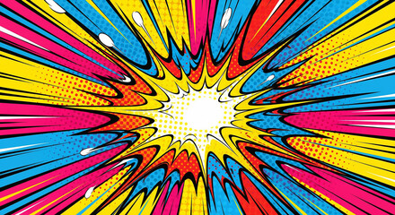 Dynamic pop art background with comic explosion and halftone dots, perfect for exciting announcements and retro posters