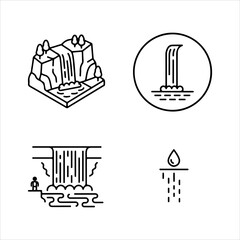 A Professional Aquatic Waterfall Icon Symbol, Showcasing Natural Cascade and Fresh River Stream Cataract Landscape in a Flat Design Minimalist Vector for Tourism Environment Success Ecology.
