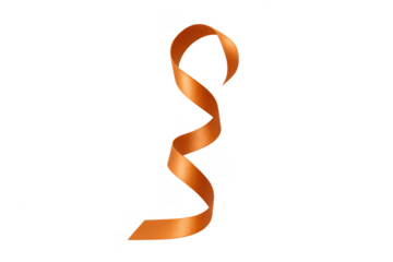 Orange shiny satin ribbon spiraling on transparent background