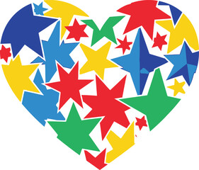 Obraz premium Star-Filled Heart in Red, Blue, Yellow, and Green – Playful Symbol of Love, Celebration, and Creativity