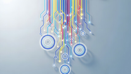 Colorful Network of Data Streams and Glowing Nodes on a Light Background