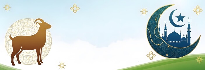 Eid Al Adha Banner Template Design with Goat and Mosque