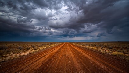 Australian Outback Road Under Dramatic Storm Clouds