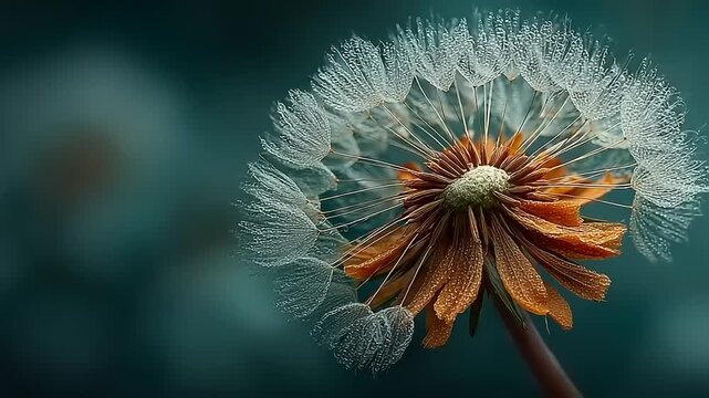 Close-up of a dandelion seed head on a blurred background