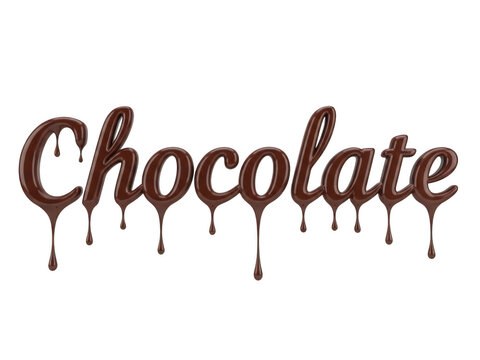 Chocolate text dripping isolated on transparent background