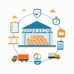 Vector illustration of a shopping cart icon set featuring business and store symbols for web design and market sale applications