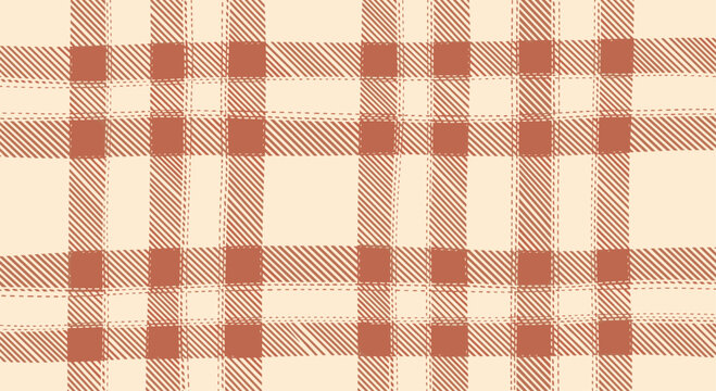 Warm orange plaid pattern featuring a grid of hand-drawn intersecting lines on a light beige background for a rustic aesthetic.