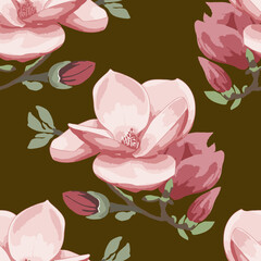 Magnolia  seamless pattern.