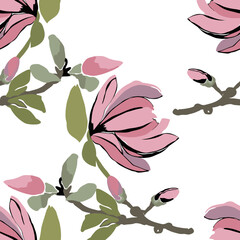 Magnolia  seamless pattern.