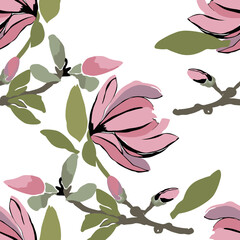 Magnolia  seamless pattern.