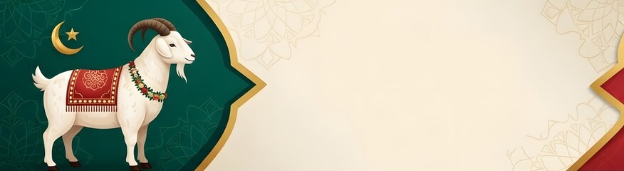 Eid Al Adha Banner Template Design with Goat and Islamic Crescent