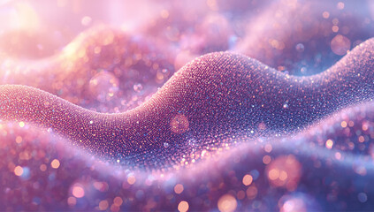 A soft, wavy surface sparkles with tiny colorful lights, glowing in pink, purple, and gold tones