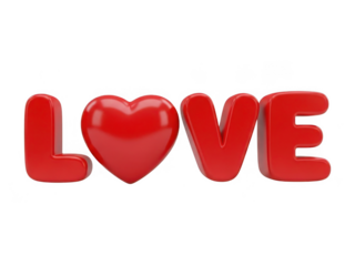 Red heart love symbol isolated on transparent background