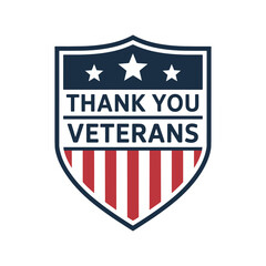 Shield emblem with stars and stripes reading THANKYOUVETERANS on a white background thank you veterans
