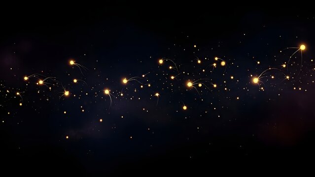 Magic particles and bright stars sparkle in a dark night sky celebration with colorful fireworks explosions over a glowing city design - Powered by Adobe