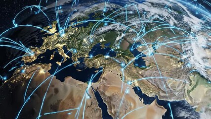Global digital network connections overlaying earth from space - Powered by Adobe