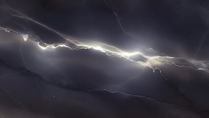 Lightning striking through dark storm clouds in the night sky