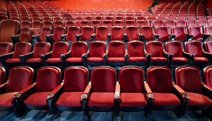 Obraz premium rows of red theater seats empty auditorium red seats