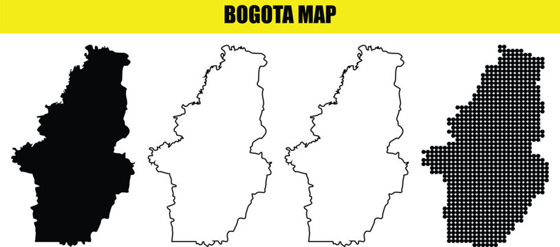 Bogota map vector set Colombia capital city silhouette solid black white outline dot maps blank isolated geographic design