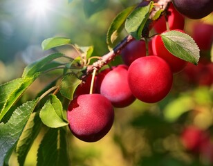cherry plums prunus cerasifera growing on a tree