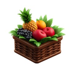 3D icon of a tropical fruit basket on white background